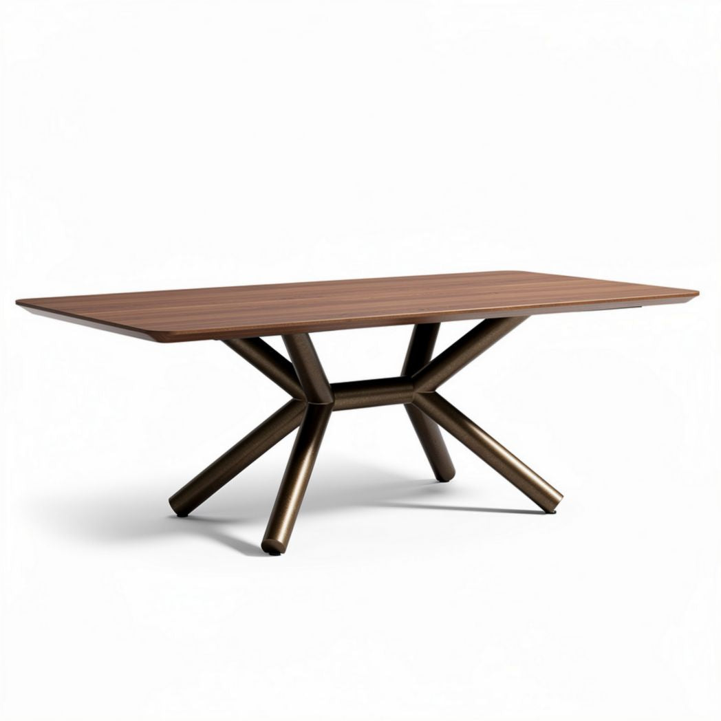 Mesa de comedor rectangular de madera con estructura metálica oro 200 x 100 x 75cm