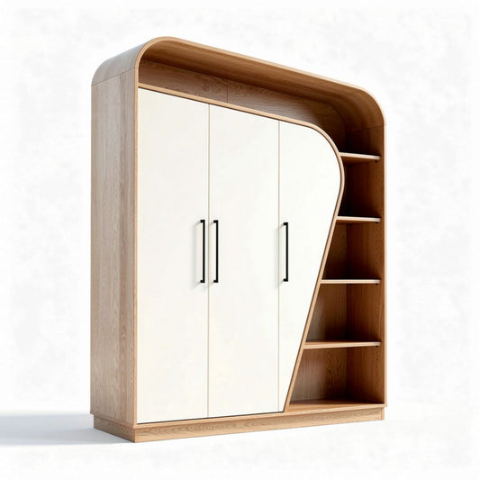 armario de madera con estantes y puertas en color blanco y natural 150 x 90 x 210cm