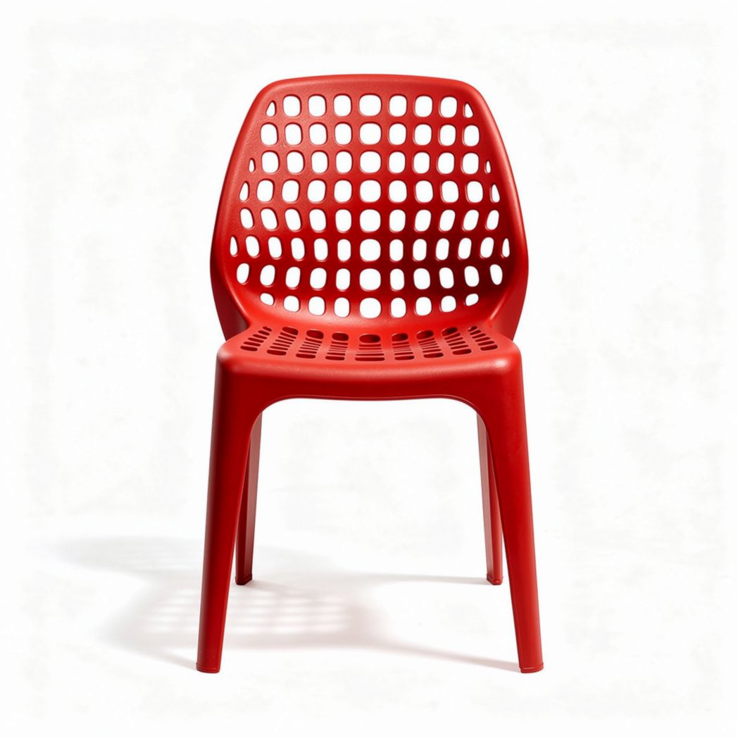 Silla de plástico roja con diseño perforado para interiores y exteriores 45 x 45 x 85cm