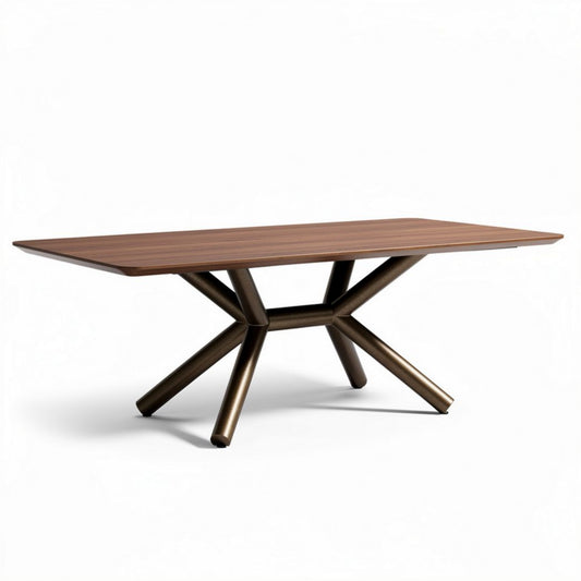 Mesa de comedor rectangular de madera con estructura metálica oro 200 x 100 x 75cm