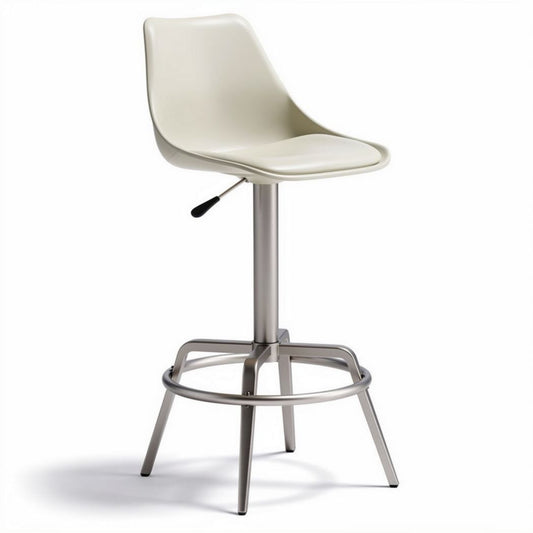 Taburete de bar ajustable con asiento de plástico blanco y base de acero inoxidable 45 x 45 x 110cm