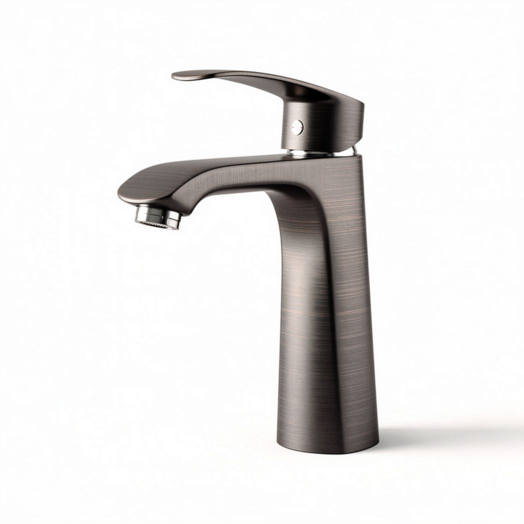 Grifo de lavabo moderno en color gris mate con acabado cepillado 25 x 10 x 15cm
