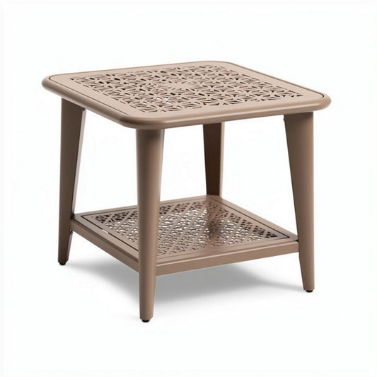 Mesa auxiliar de resina en color marrón de 60 x 60 x 50 cm con estante inferior
