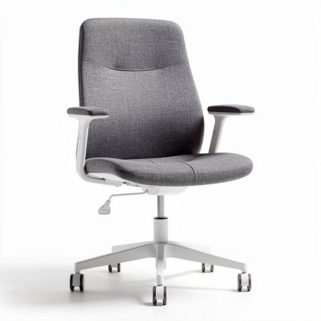 Silla de oficina ergonómica en tela gris con base blanca y ruedas 45 x 60 x 100cm