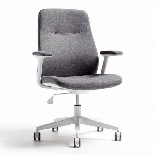 Silla de oficina ergonómica en tela gris con base blanca y ruedas 45 x 60 x 100cm
