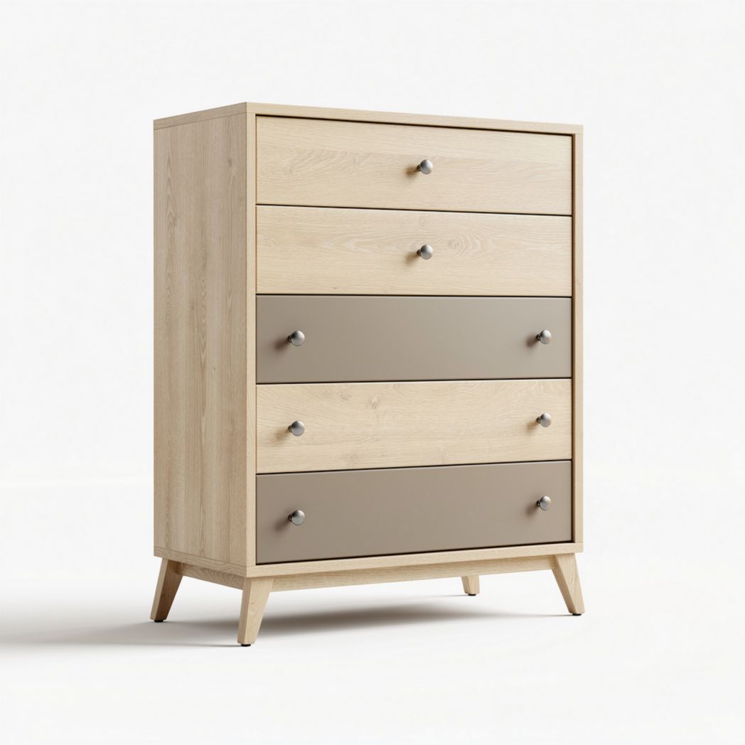 Cajonera de madera en tonos claros tamaño 90 x 50 x 120cm con cinco cajones
